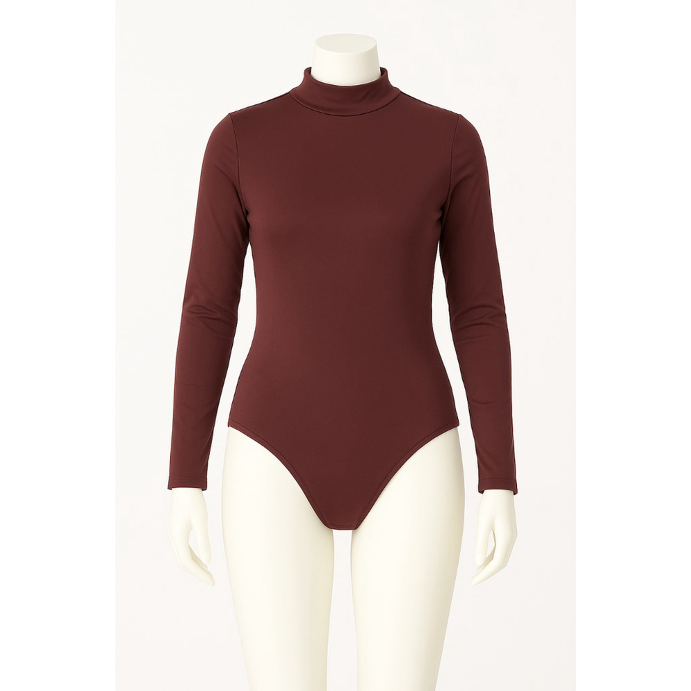Women’s Long Sleeve High Neck Shapewear Bodysuit – Brown – NWT – Fanica